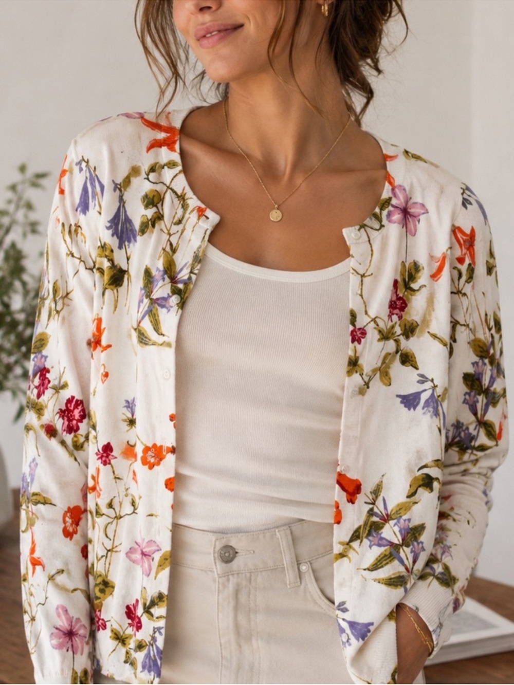 Lands End Floral Cardigan Size S